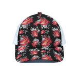 Rose And Heart Pattern Print White Mesh Trucker Cap