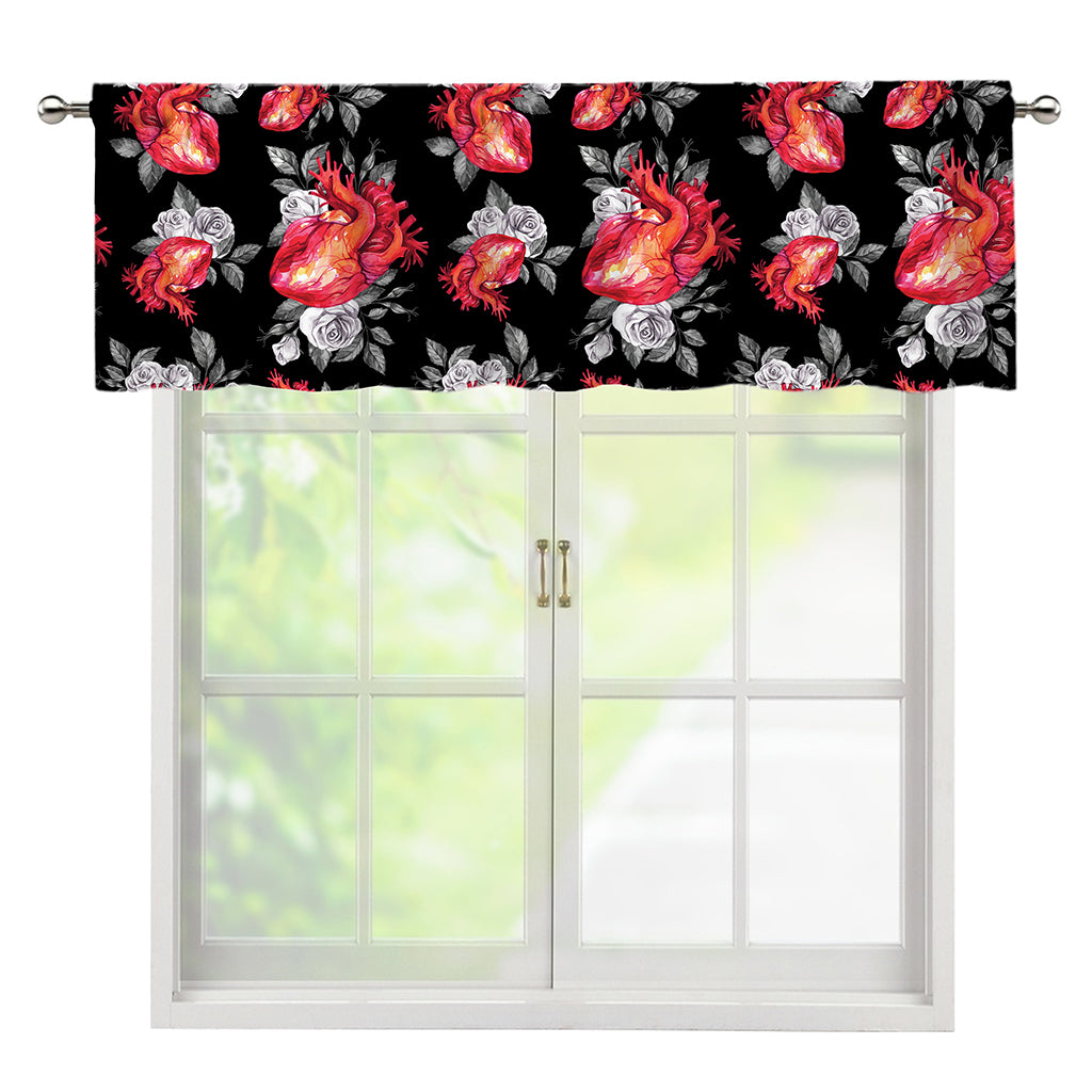 Rose And Heart Pattern Print Window Valance
