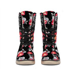 Rose And Heart Pattern Print Winter Boots