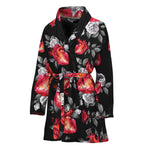 Rose And Heart Pattern Print Women's Bathrobe