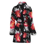 Rose And Heart Pattern Print Women's Bathrobe