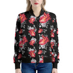 Rose And Heart Pattern Print Women's Bomber Jacket