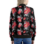 Rose And Heart Pattern Print Women's Bomber Jacket