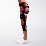 Rose And Heart Pattern Print Women's Capri Leggings