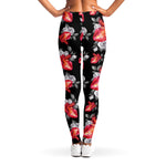 Rose And Heart Pattern Print Women's Leggings