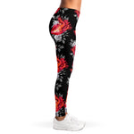 Rose And Heart Pattern Print Women's Leggings