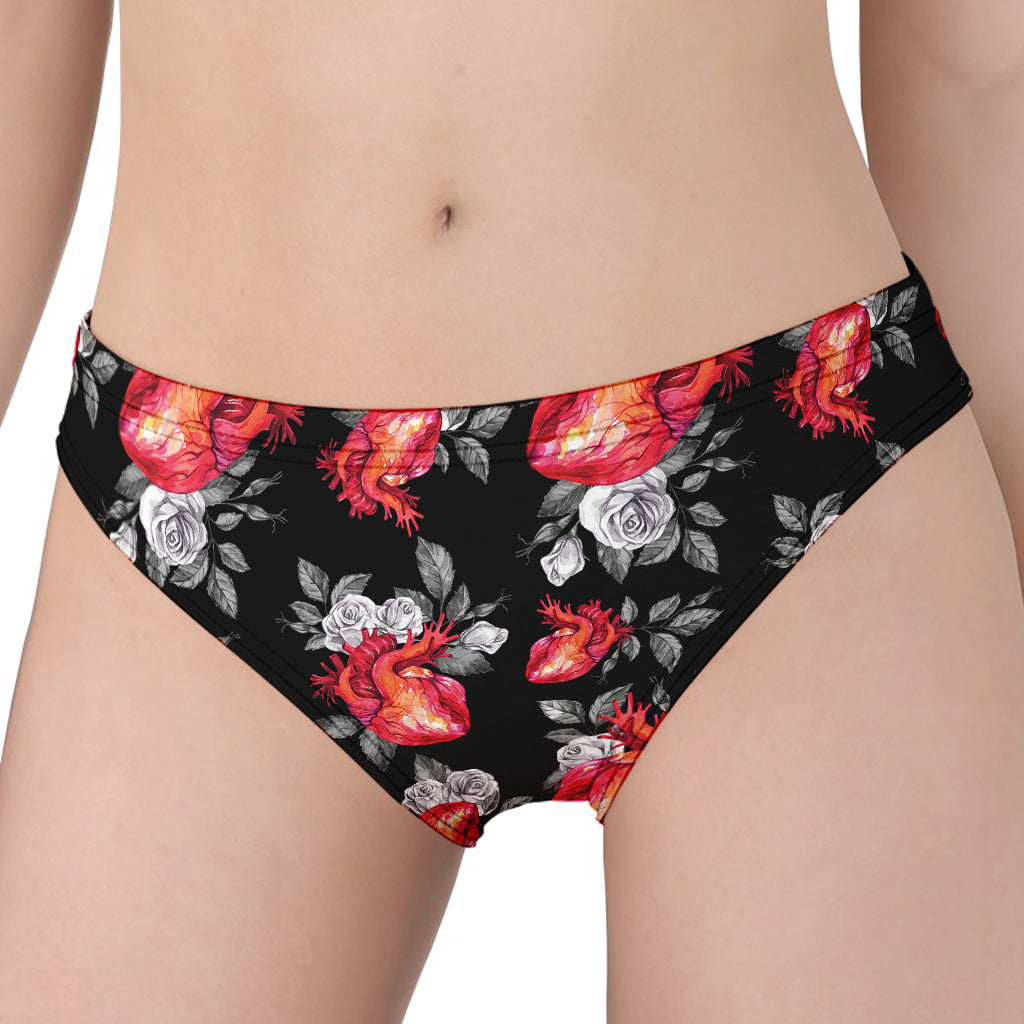 Rose And Heart Pattern Print Women's Panties