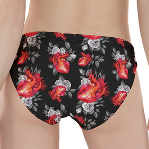 Rose And Heart Pattern Print Women's Panties