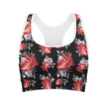 Rose And Heart Pattern Print Women's Sports Bra