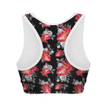 Rose And Heart Pattern Print Women's Sports Bra
