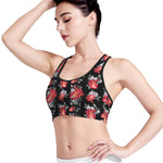 Rose And Heart Pattern Print Women's Sports Bra