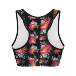 Rose And Heart Pattern Print Women's Sports Bra