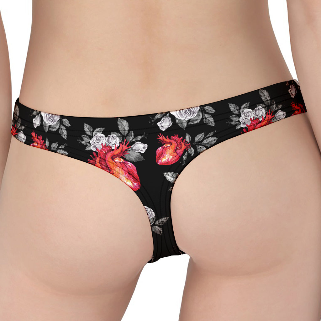 Rose And Heart Pattern Print Women's Thong