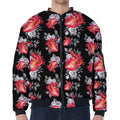 Rose And Heart Pattern Print Zip Sleeve Bomber Jacket