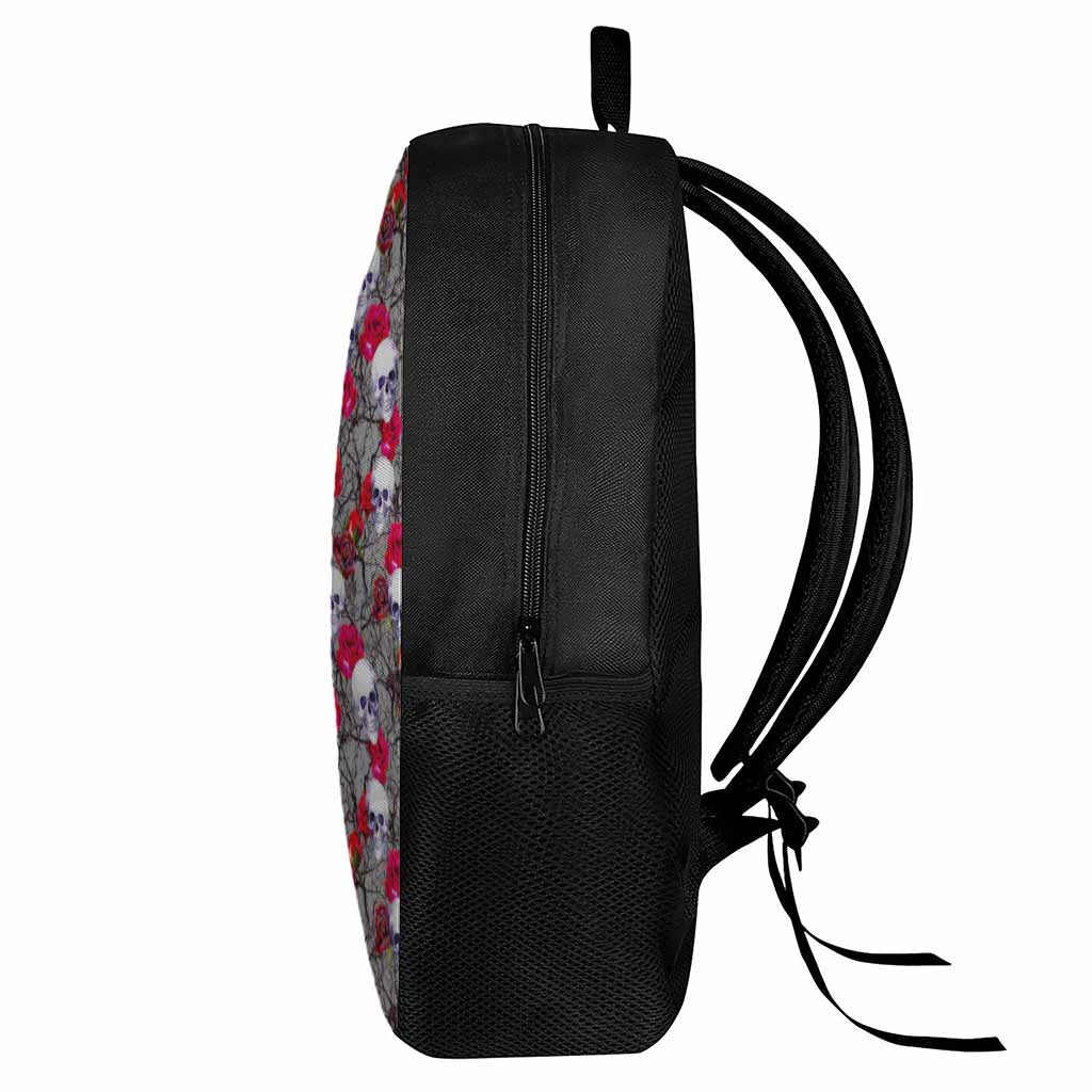 Rose Branch Skull Pattern Print 17 Inch Backpack
