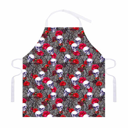 Rose Branch Skull Pattern Print Adjustable Apron