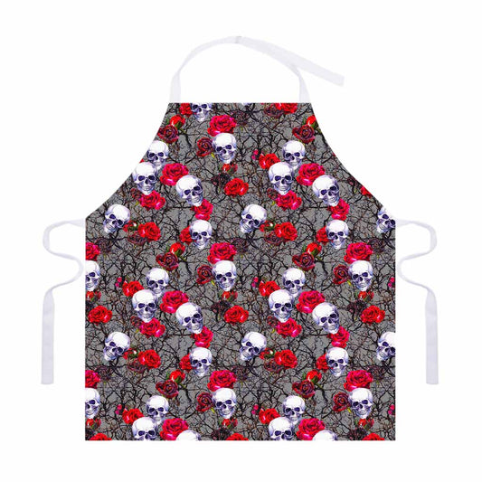 Rose Branch Skull Pattern Print Adjustable Apron