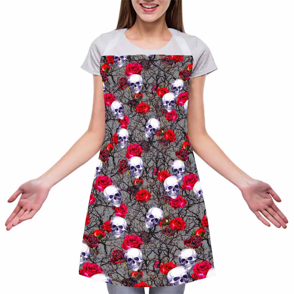 Rose Branch Skull Pattern Print Adjustable Apron