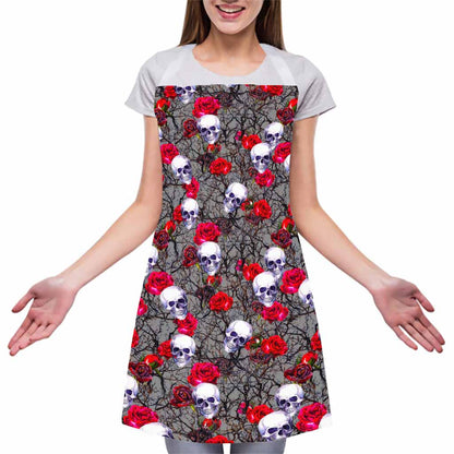 Rose Branch Skull Pattern Print Adjustable Apron