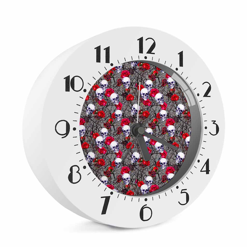 Rose Branch Skull Pattern Print Alarm Clock