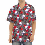 Rose Branch Skull Pattern Print Aloha Shirt