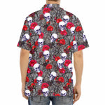Rose Branch Skull Pattern Print Aloha Shirt