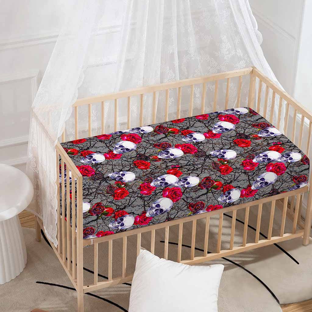 Rose Branch Skull Pattern Print Baby Crib Sheet