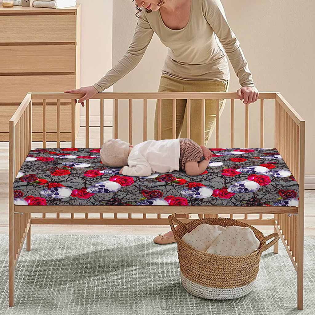 Rose Branch Skull Pattern Print Baby Crib Sheet