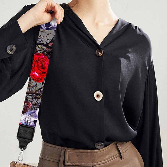 Rose Branch Skull Pattern Print Bag Strap