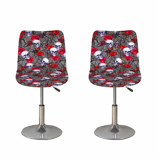 Rose Branch Skull Pattern Print Bar Stool Covers