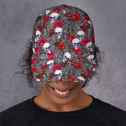 Rose Branch Skull Pattern Print Baseball Cap