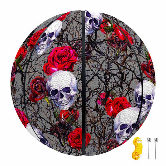 Rose Branch Skull Pattern Print Basketball