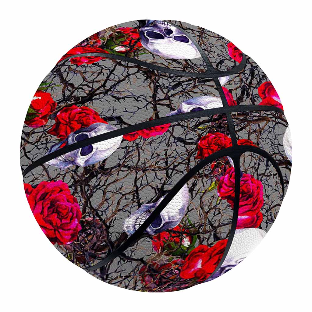 Rose Branch Skull Pattern Print Basketball