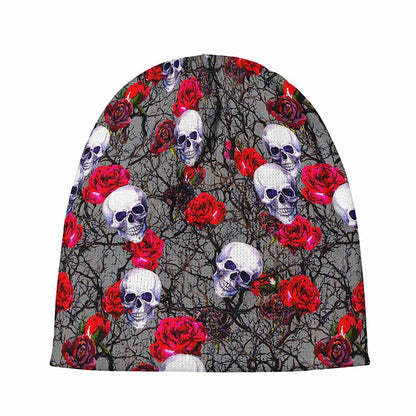 Rose Branch Skull Pattern Print Beanie