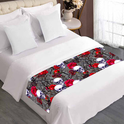 Rose Branch Skull Pattern Print Bed Runner