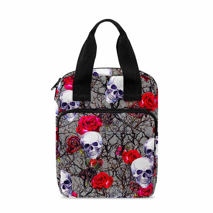 Rose Branch Skull Pattern Print Bible Tote Bag