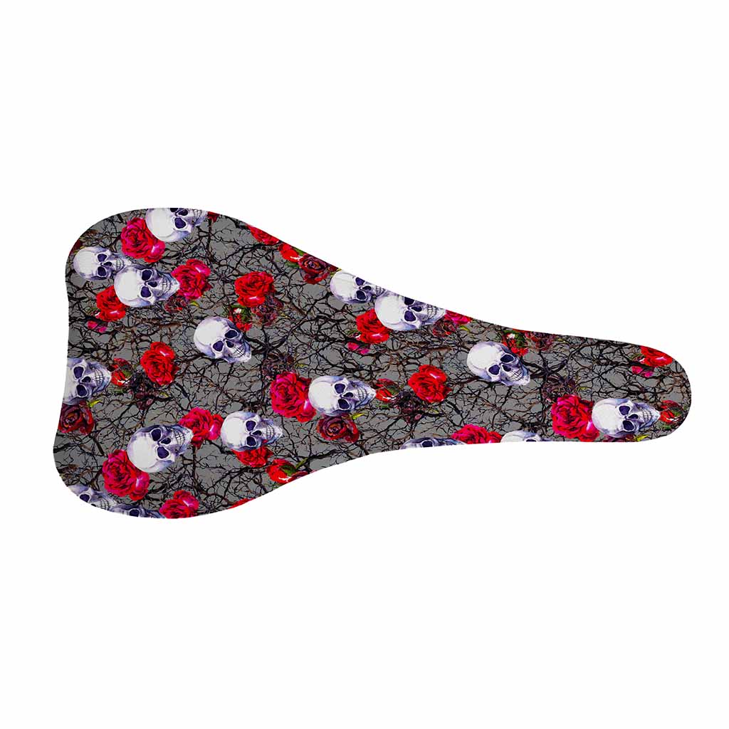 Rose Branch Skull Pattern Print Bicycle Seat Cover
