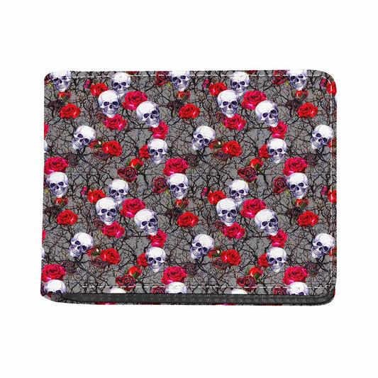 Rose Branch Skull Pattern Print Bifold Wallet
