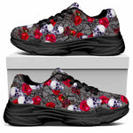 Rose Branch Skull Pattern Print Black Chunky Shoes
