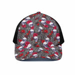 Rose Branch Skull Pattern Print Black Mesh Trucker Cap