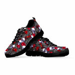 Rose Branch Skull Pattern Print Black Running Shoes