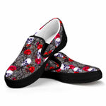 Rose Branch Skull Pattern Print Black Slip On Sneakers
