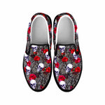 Rose Branch Skull Pattern Print Black Slip On Sneakers