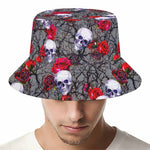 Rose Branch Skull Pattern Print Bucket Hat