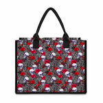 Rose Branch Skull Pattern Print Canvas Tote Bag
