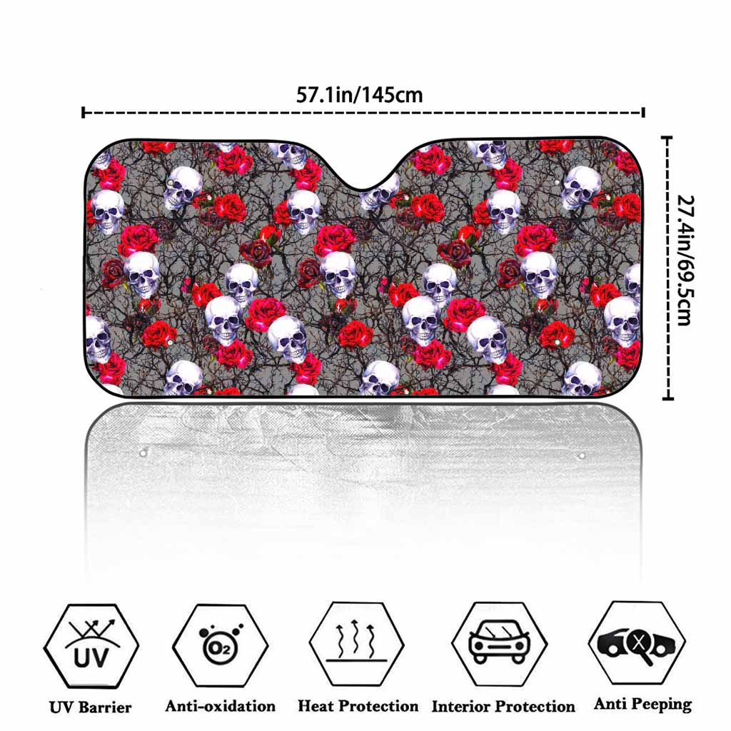 Rose Branch Skull Pattern Print Car Windshield Sun Shade