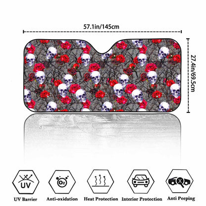 Rose Branch Skull Pattern Print Car Windshield Sun Shade