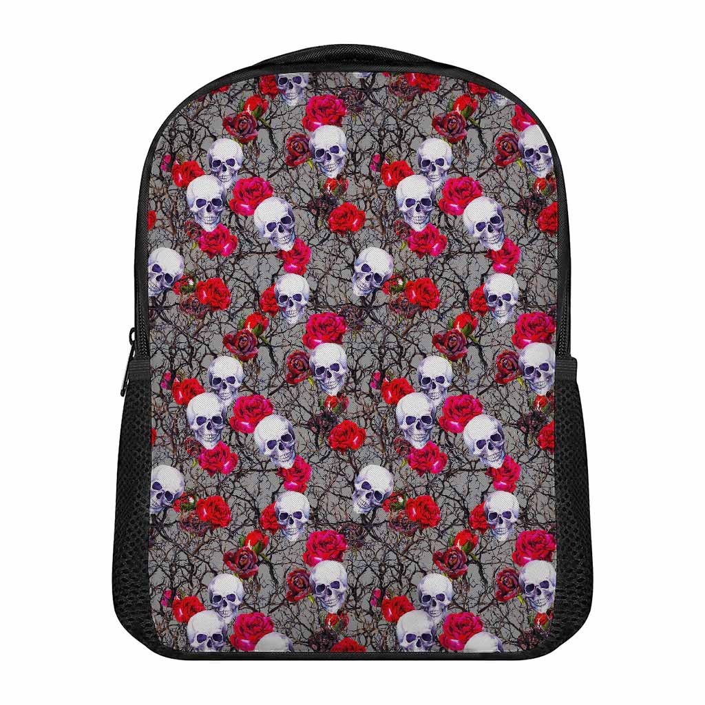 Rose Branch Skull Pattern Print Casual Backpack