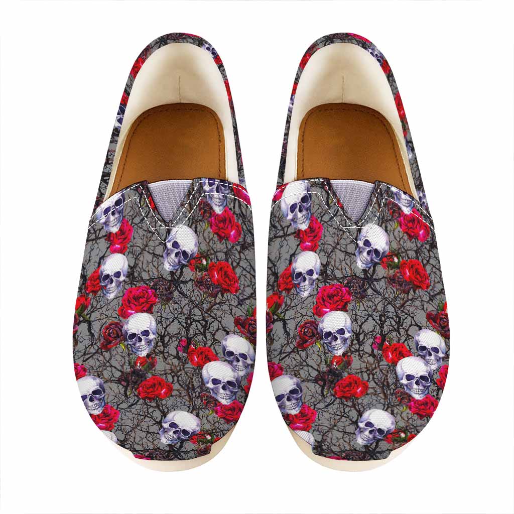 Rose Branch Skull Pattern Print Casual Shoes