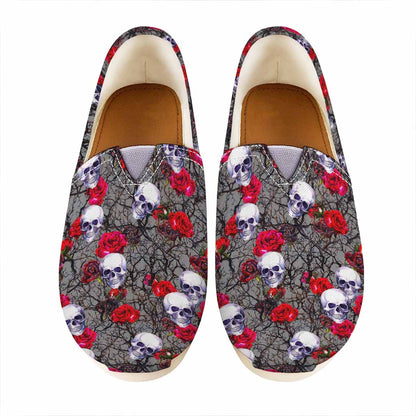 Rose Branch Skull Pattern Print Casual Shoes